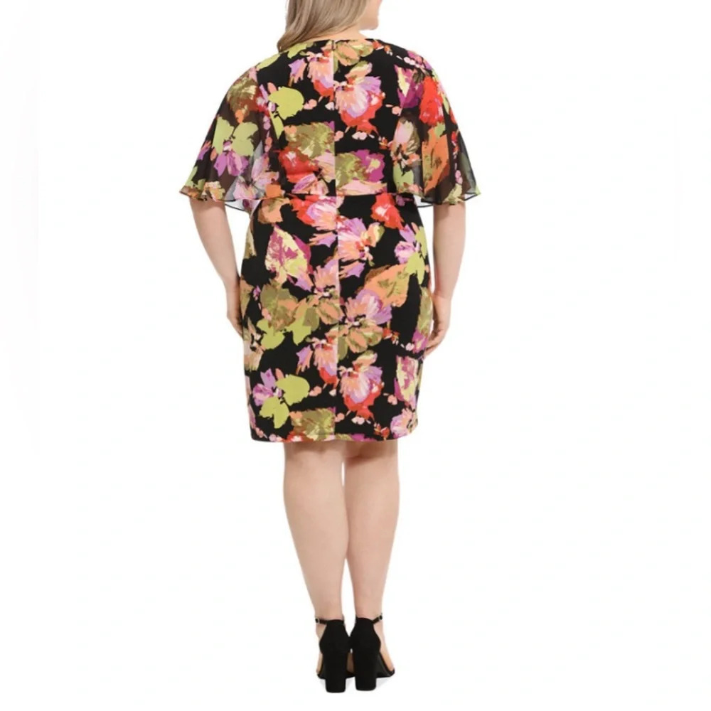 NWT Woman’s Plus Size Printed Twist-Front Capelet Abstract Floral Midi Dress 22W - Picture 3 of 9
